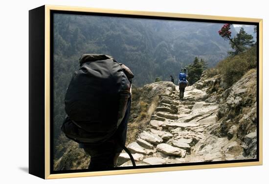 Trekkers on the Trail Towards Namche Bazaar, Khumbu, Nepal-David Noyes-Framed Premier Image Canvas