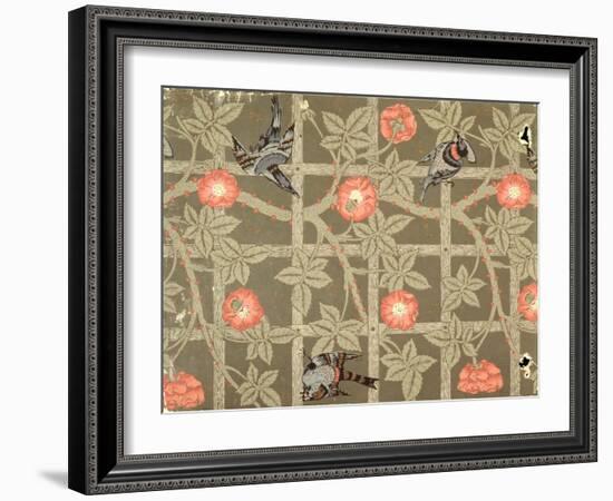 Trellis Wallpaper Design with a Bottle Green Background, 1864-William Morris-Framed Giclee Print