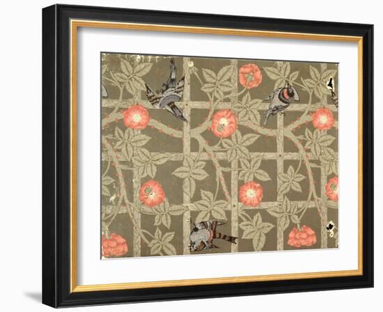 Trellis Wallpaper Design with a Bottle Green Background, 1864-William Morris-Framed Giclee Print