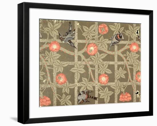 Trellis Wallpaper Design with a Bottle Green Background, 1864-William Morris-Framed Premium Giclee Print