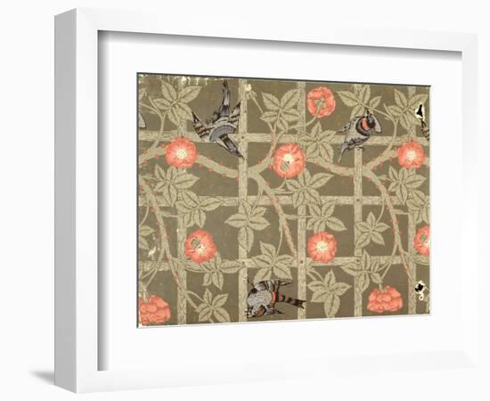 Trellis Wallpaper Design with a Bottle Green Background, 1864-William Morris-Framed Giclee Print