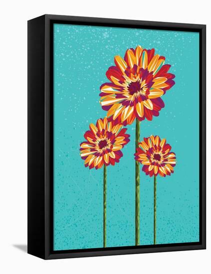 Trendy Colorful Abstract Flowers Triangles Shapes over Blue-Cienpies Design-Framed Stretched Canvas