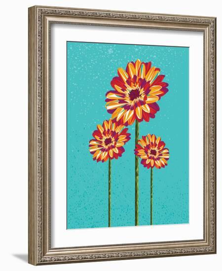 Trendy Colorful Abstract Flowers Triangles Shapes over Blue-Cienpies Design-Framed Art Print