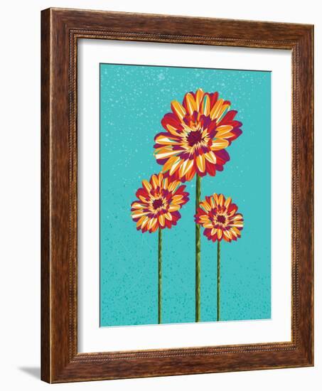 Trendy Colorful Abstract Flowers Triangles Shapes over Blue-Cienpies Design-Framed Art Print