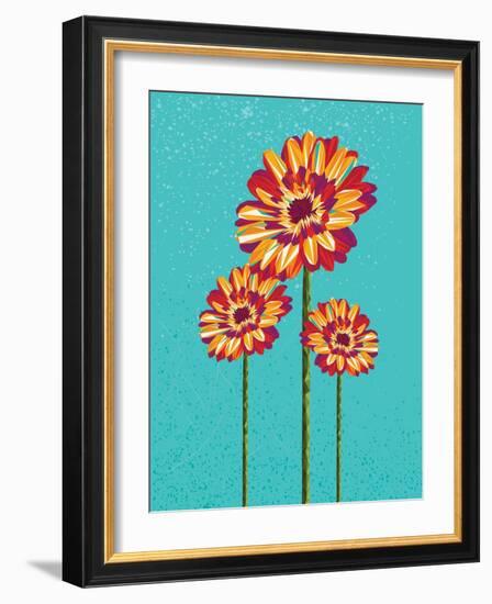 Trendy Colorful Abstract Flowers Triangles Shapes over Blue-Cienpies Design-Framed Art Print