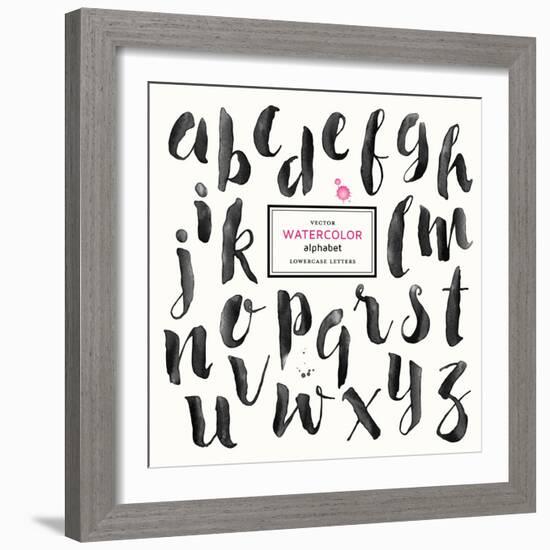 Trendy Hand-Drawn Watercolor Alphabet - Lowercase Letters-shootandwin-Framed Art Print