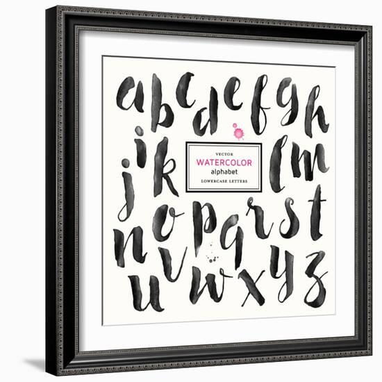 Trendy Hand-Drawn Watercolor Alphabet - Lowercase Letters-shootandwin-Framed Art Print