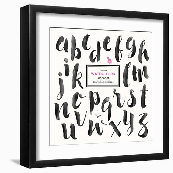 Trendy Hand-Drawn Watercolor Alphabet - Lowercase Letters-shootandwin-Framed Art Print