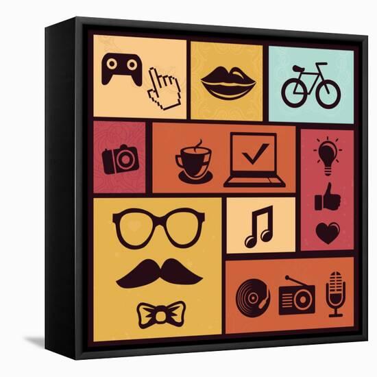 Trendy Hipster Icons-venimo-Framed Stretched Canvas