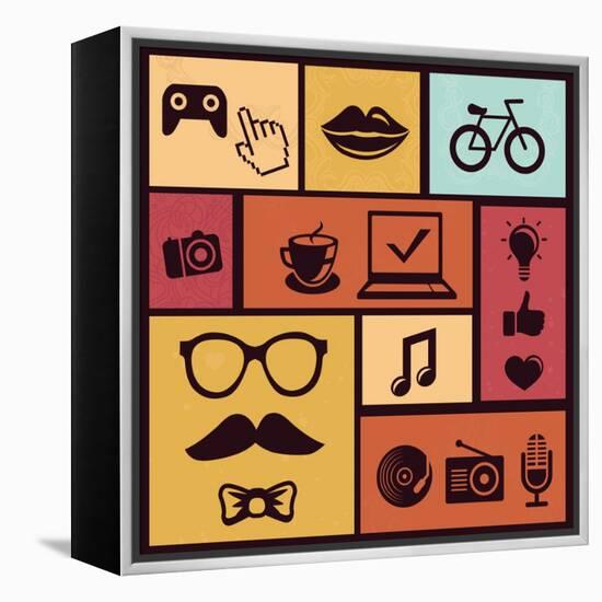 Trendy Hipster Icons-venimo-Framed Stretched Canvas