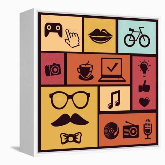 Trendy Hipster Icons-venimo-Framed Stretched Canvas