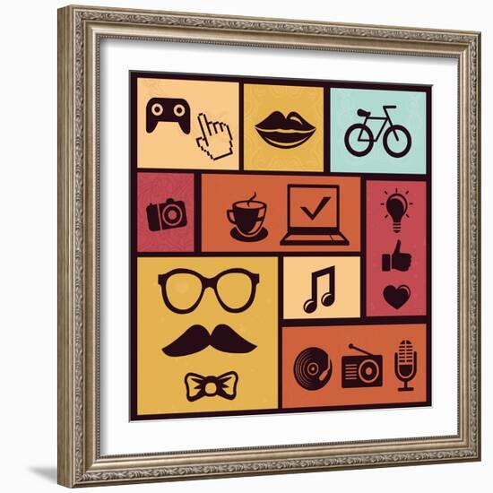 Trendy Hipster Icons-venimo-Framed Art Print