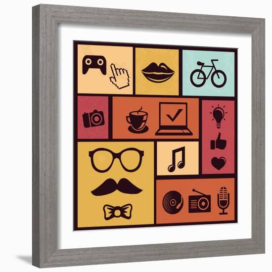 Trendy Hipster Icons-venimo-Framed Art Print