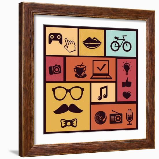 Trendy Hipster Icons-venimo-Framed Art Print