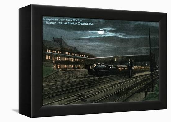 Trenton, New Jersey - Penn Railroad Station, Western Flier at Night-Lantern Press-Framed Stretched Canvas