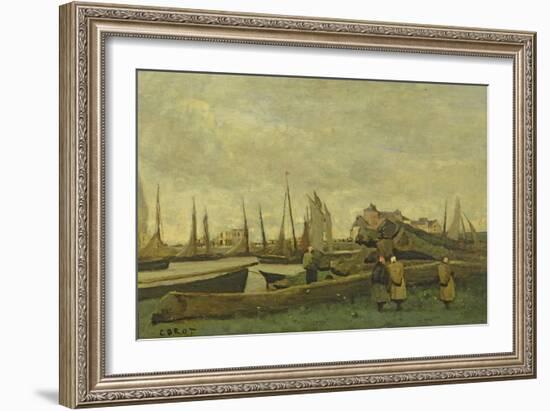 Treport - a Quay, C.1855-65-Jean-Baptiste-Camille Corot-Framed Giclee Print