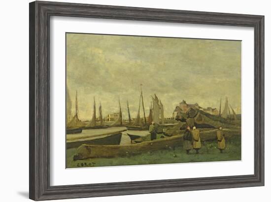 Treport - a Quay, C.1855-65-Jean-Baptiste-Camille Corot-Framed Giclee Print