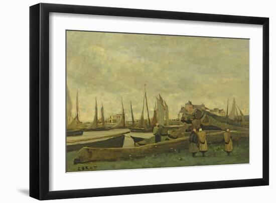 Treport - a Quay, C.1855-65-Jean-Baptiste-Camille Corot-Framed Giclee Print