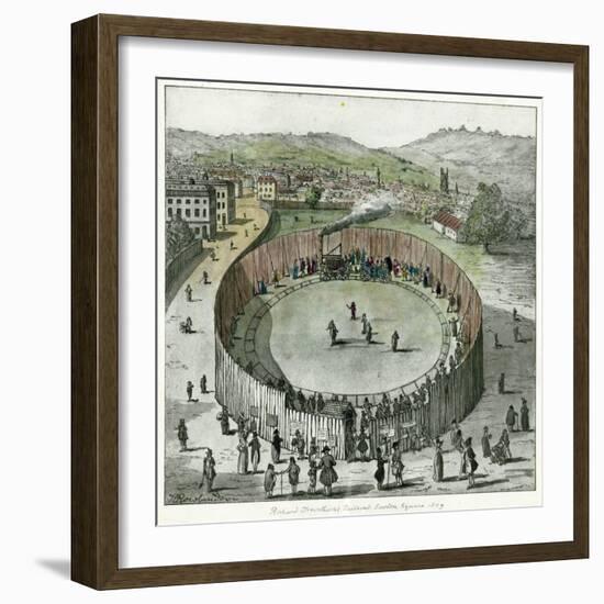 Trevithick's Latest Engine Known as the "Catch-Me-Who- Can" is the Centre-Piece at the Steam Circus-Thomas Rowlandson-Framed Art Print