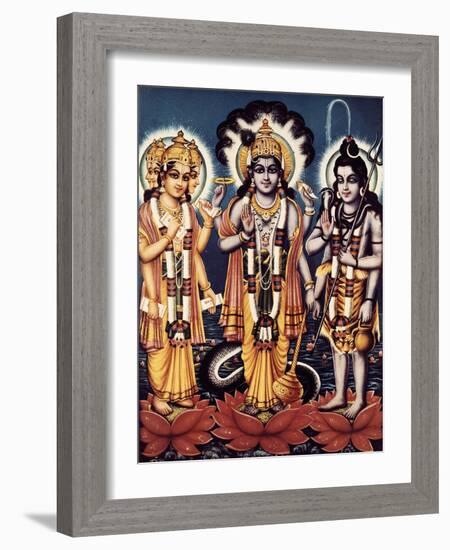 Triad of the Three Major Hindu Gods-B. G. Sharma-Framed Art Print