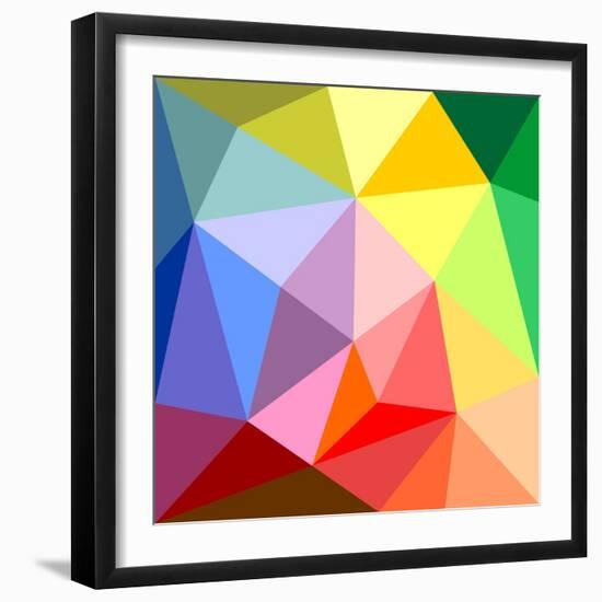 Triangle Vector Background or Green, Yellow, Orange, Pink, Violet, Purple and Dark Navy Blue Patter-IngaLinder-Framed Art Print