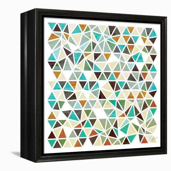 Triangles - Gold and Turquoise-Dominique Vari-Framed Stretched Canvas