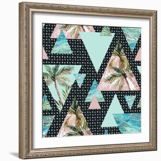 Triangles with Palm Tree Leaf and Grunge Texture-tanycya-Framed Art Print