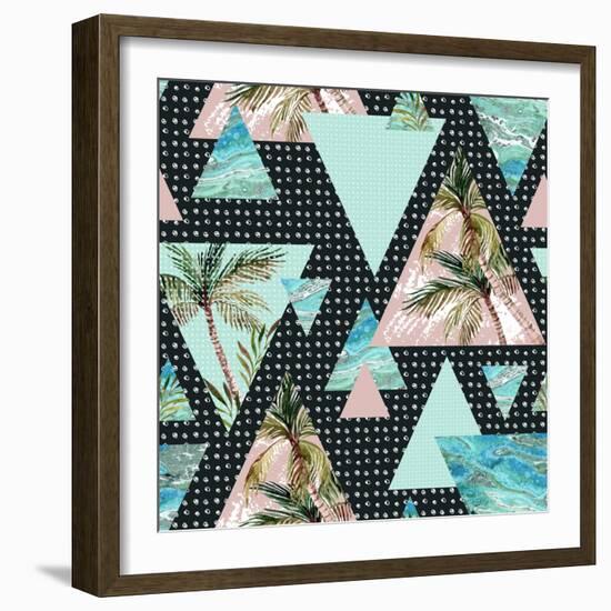 Triangles with Palm Tree Leaf and Grunge Texture-tanycya-Framed Art Print