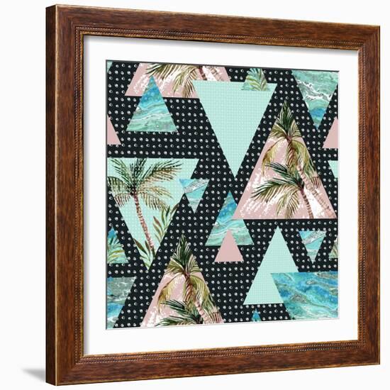 Triangles with Palm Tree Leaf and Grunge Texture-tanycya-Framed Art Print