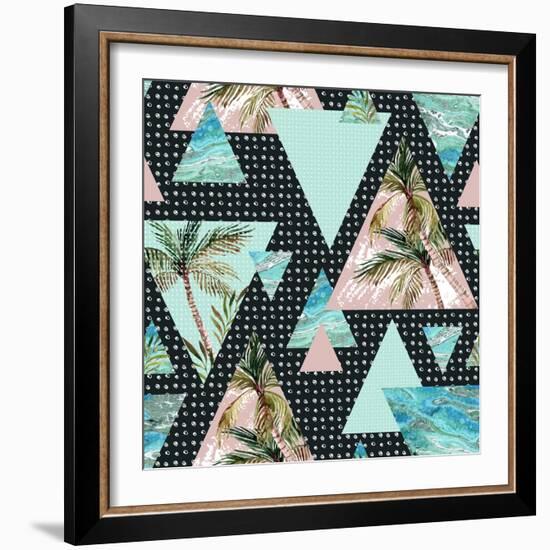 Triangles with Palm Tree Leaf and Grunge Texture-tanycya-Framed Art Print