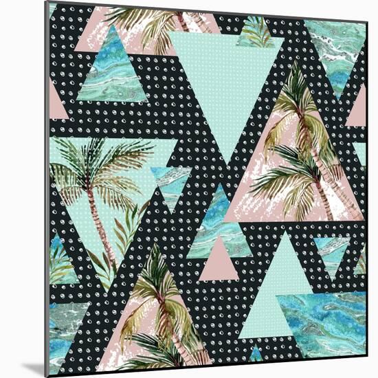 Triangles with Palm Tree Leaf and Grunge Texture-tanycya-Mounted Art Print