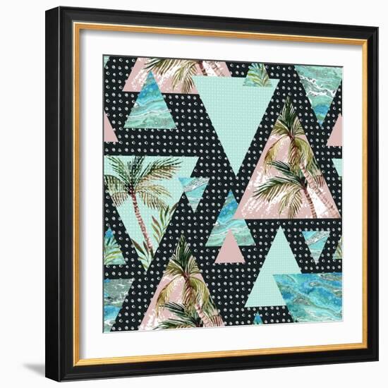 Triangles with Palm Tree Leaf and Grunge Texture-tanycya-Framed Art Print