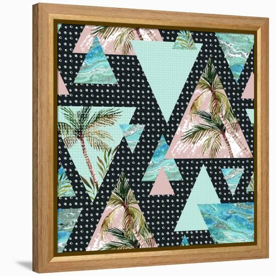 Triangles with Palm Tree Leaf and Grunge Texture-tanycya-Framed Stretched Canvas