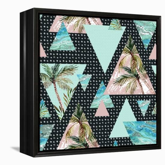 Triangles with Palm Tree Leaf and Grunge Texture-tanycya-Framed Stretched Canvas