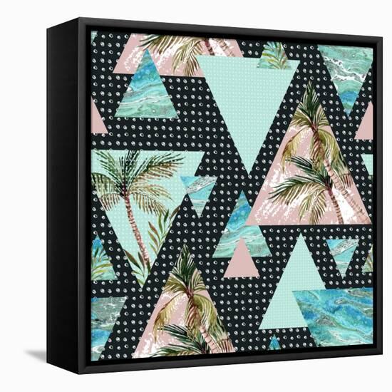Triangles with Palm Tree Leaf and Grunge Texture-tanycya-Framed Stretched Canvas