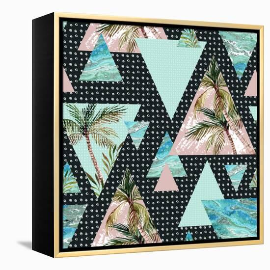 Triangles with Palm Tree Leaf and Grunge Texture-tanycya-Framed Stretched Canvas