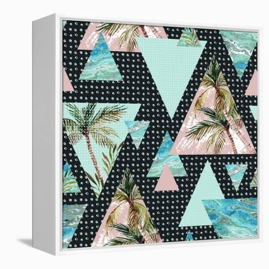 Triangles with Palm Tree Leaf and Grunge Texture-tanycya-Framed Stretched Canvas