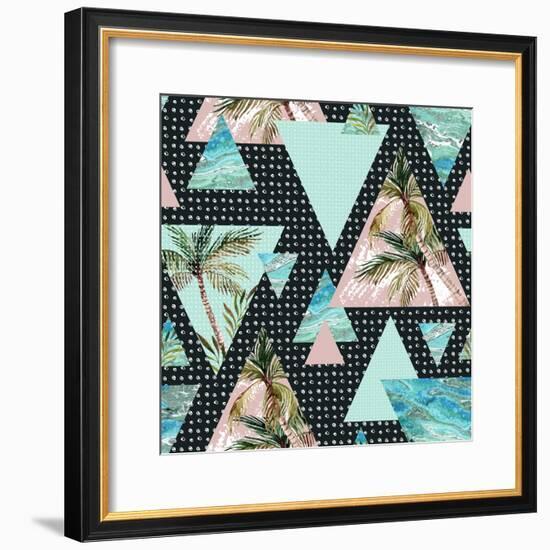 Triangles with Palm Tree Leaf and Grunge Texture-tanycya-Framed Premium Giclee Print