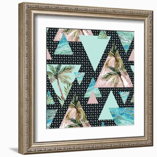 Triangles with Palm Tree Leaf and Grunge Texture-tanycya-Framed Art Print