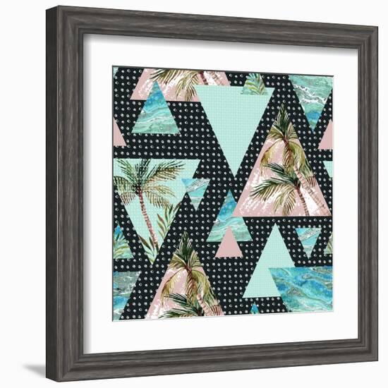 Triangles with Palm Tree Leaf and Grunge Texture-tanycya-Framed Art Print
