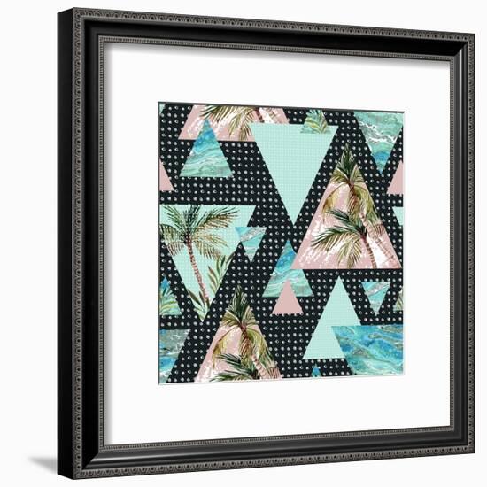 Triangles with Palm Tree Leaf and Grunge Texture-tanycya-Framed Art Print