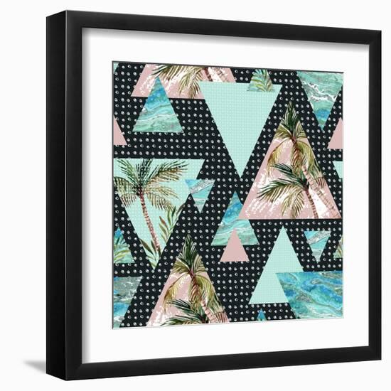 Triangles with Palm Tree Leaf and Grunge Texture-tanycya-Framed Art Print