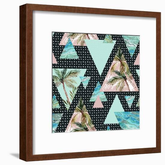 Triangles with Palm Tree Leaf and Grunge Texture-tanycya-Framed Art Print