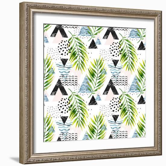 Triangles with Palm Tree Leaves-tanycya-Framed Art Print