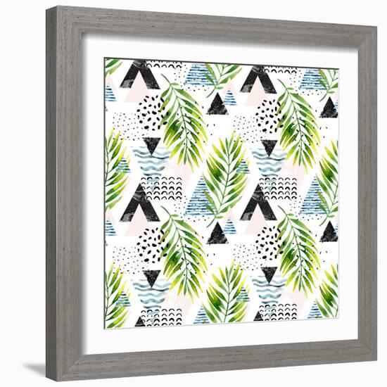 Triangles with Palm Tree Leaves-tanycya-Framed Art Print