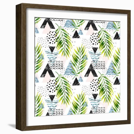 Triangles with Palm Tree Leaves-tanycya-Framed Art Print