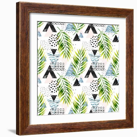 Triangles with Palm Tree Leaves-tanycya-Framed Art Print