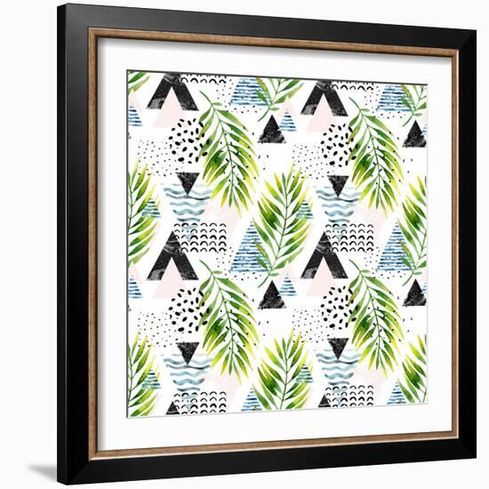 Triangles with Palm Tree Leaves-tanycya-Framed Art Print