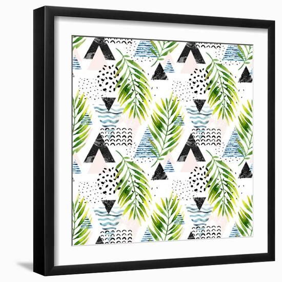 Triangles with Palm Tree Leaves-tanycya-Framed Art Print