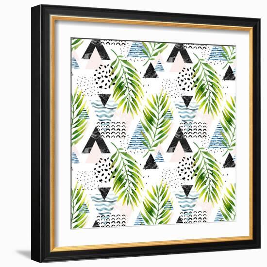 Triangles with Palm Tree Leaves-tanycya-Framed Art Print